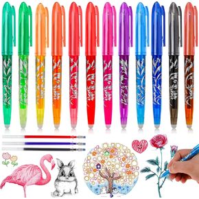 12 Color Erasable Colored Gel Pens Rollerball Pens, 3 Refillable Pen, Eraseablenpens Rolling Ball Pens Eraser Pen Multicolor Black, Fine Point 0.7mm, Drawing Pens Writing Pen With Eraser