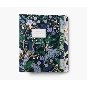 RIFLE PAPER CO. Peacock Stitched Notebook Set, Assorted Set Of 3 Notebooks, 64 Ruled Pages With Gold Ink, Canvas Paper Cover With White Text Paper Interior
