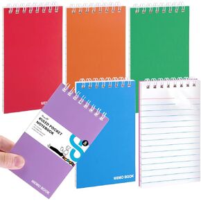 Koogel 50 Sheets/6 Pads Top Bound Pocket Notebooks, 3x5 Inch Small Spiral Memo Pads Durable Cover Notebooks for Office School Memo Tactical Steno Pads