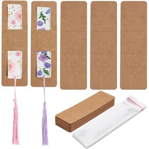 120Pcs Kraft Bookmark Holder DIY Bookmarks Blank Display Cards Kraft Bookmark Sleeve with OPP Cellophane Bags Burly Wood for Gift Packaging Supplies Book Lovers
