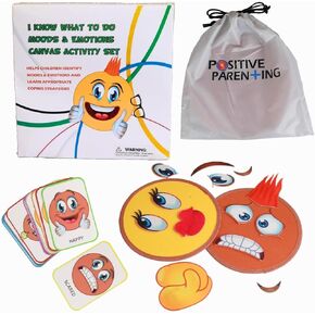 Emotions Canvas Activity Set Social Learning Activity Game for Kids Make Faces Describe Express Feelings 2 Canvases 12 Double Sided Emotion Cards 55pc Facial Expressions Preschool