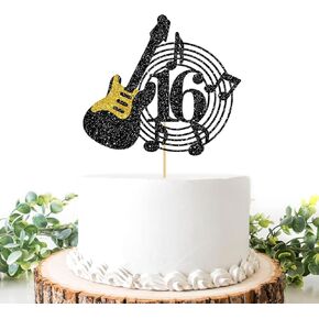 Happy 16th Birthday Cake Topper, Cheers to 16 Years Old - Rock Theme/Guitar/Music Theme Cake Decor, Sweet Sixteen Birthday Party Supplies for Boys or Girls