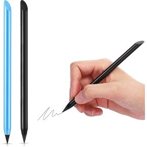 2 Pieces Metal Inkless Pen Inkless Erasable Pencil Metallic Pencil Aluminum Pencil for Writing, Drawing, Drafting, Home Office School Supplies (Black and Blue)