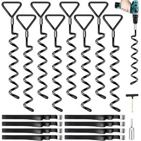 Trampoline Stakes 4 Pack - Heavy Duty Trampoline Anchors Kit - Ground Anchors Screw in for Trampolines - Trampoline Stakes Anchors High Wind with Straps for Outdoor Christmas Decorations