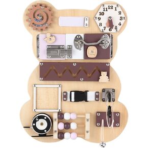 Busy Board Bear for Toddlers 1-3, Montessori Sensory Board - Busy Boards, Montessori Toys for Kid’s Development with 11 Activities: Numbers, Keys, Locks, Latches, Zipper, and Velcro