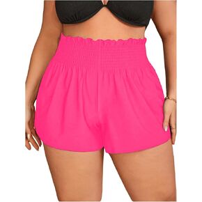 MakeMeChic Women's Plus Size Swim Shorts Ruffle High Waist Swimsuit Shorts Tankini Bottom