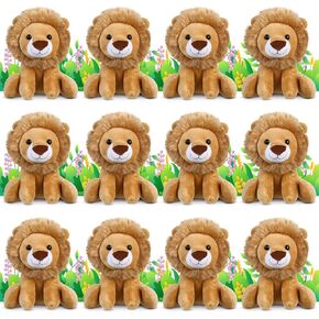 12 Pieces Lion Plush Set 6 Inches Cuddly Lion Stuffed Animal Soft Cuddly Plushie for Boys Girls Birthday Favors Gifts Forest Party Decor