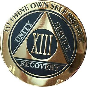 RecoveryChip 13 Year AA Medallion Elegant Black Gold Silver Bi-Plated Alcoholics Anonymous Chip
