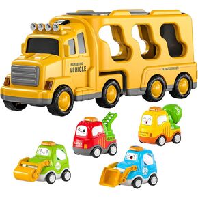 TEMI Construction Truck Boy Toys for 3-5 Year Old Toddlers - Toys for 3 4 5 6 7 Years Old Engineering Transport Vehicle Carrier Truck, Kids Excavator Crane Gifts Toys for Boys and Girls Aged 4-6