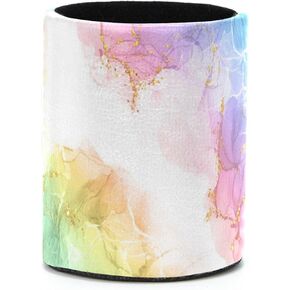 PU Leather Circular Pen Holder Pencil Cup Desk Organizer for Desk,Abstract Blue Gold Marble Elegant Pen Organizer with Flannel Lining for Office, School, Home, Art Supply