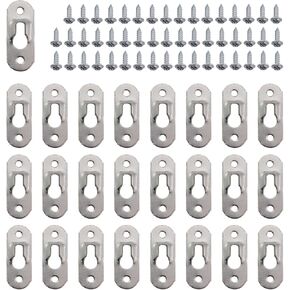 25PCS 37x14mm Silver Metal Framed Decorative Picture Wall Plates Keyhole Hook Fastener Mirror Picture Frame Picture Hanger Plate with Screws Hardware Hook Accessories