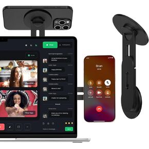 CloudValley Magnetic Laptop & Phone Holder, Rotating 3D Phone Holder Adjustable Compatible with iPhone MagSafe and All Phones, Stand Accessor for Tesla Monitor Portable PC, Black