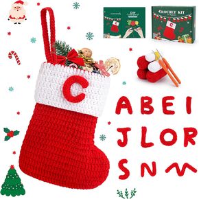 Crochet Kit for Beginners, Christmas Stocking Crochet Starter Kit with Step-by-Step Video Tutorials, Letters Crocheting Kit, DIY Knitting Supplies for Adult and Kids, Learn to Crochet Kit for Beginner