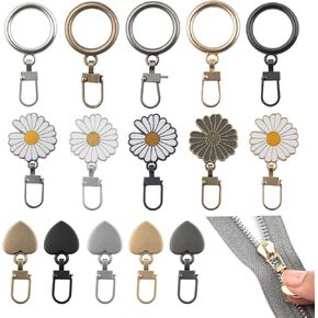 15 PCS Multicolor Zipper Pull Replacement - Heart, Daisy, and Circle Shaped Metal Tabs, Premium Decorative Cute Fasteners for Suitcase, Luggage, Backpacks, Purses, Coats, Jackets, Handbags