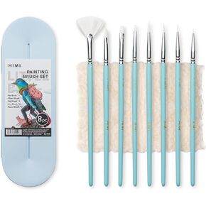 Himi Paint Brushes مجموعة 8 أجهزة كمبيوتر لطلاء غواش الزيت الأكريليك ， 2 مسطحة و 2 جولة و 2 بطانة و 1 مروحة و 1 مروحة ، 8pcs فرش ، هدية جميلة مصممة للاهتمام لفنانين المبتدئين الهواة (Pink ، 8pcs)