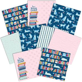 Paper House Productions 12" x 12" 9-Sheet Decorative Double Sided Paper Pack for Scrapbooking and Crafts - Cats in The Library