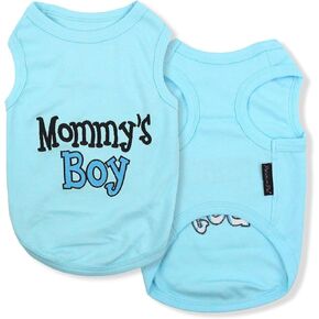 Parisian Pet Dog T-Shirt with Embroidered 'Mommy’s Boy' Words - 100% Cotton Boy Dog Clothes - Breathable Mamas Boy Dog Shirt - Machine Washable Dog Shirts for Small Dogs, XS