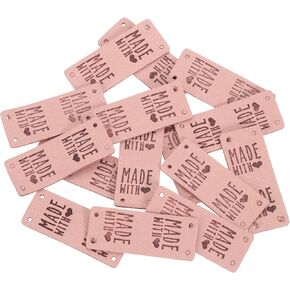 uxcell 50pcs PU Leather Label, Sewing Embossed Tags Embellishment Knit DIY Accessories for Jeans Bags Shoes (Brown)