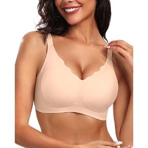 Vertvie Women's Seamless Bras No Underwire Scalloped Push Up Bras Soft Wireless Comfort Bralettes Full Coverage Everyday Bra