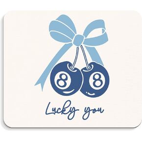 Coquette Blue Mouse Pad - Y2K Blue Bow Mousepad ، Lucky 8 Ball Office Mouse Pad ، لوحة الماوس المكتبية الكرز ، ديكور القوس ، ديكور الكرز ، الهدايا للموظفين ، هدايا زميل في العمل ، 9.5 × 8 بوصات
