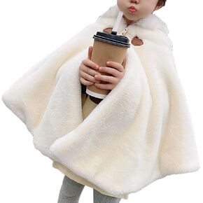 Toddler Girls Fleece Poncho Car Seat Coat Warm Infant Kids Furry Winter Hooded Cape Cloak Jacket Outerwear