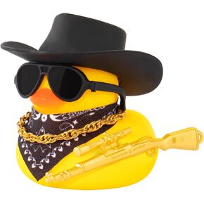 Wonuu Black Cool Car Car Rubber Rubber Ornament Duck Duck Dashorn Accority accessories Prop Prop Cowboy Hat Necklack ، M416