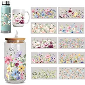 10 Sheets UV DTF Cup Wrap Pretty and Cute UV DTF Cup Wraps for 16 oz Flowers UV DTF Decals Waterproof Stickers for Glass/Ceramics/Cups DIY Wood Crafts (Butterfly)