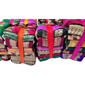 Makers Craft 12 Pieces, 18X22 Vintage Metallic Multicolor Indian Sari Fat Quarters DIY for Quilting, Sewing, Patch Work (Metallic)