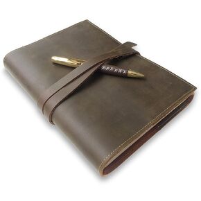 Sovereign-Gear Leather Bound Journal for Men and Women, Handmade Gift Set with Refillable Journal and Stylish Pen, Vintage Notebook, Sketchbook, Planner and Diary (240 Plain Page Notepad) (8.8x6.5)