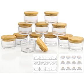 YZEROBAMB 12 Pack 4 OZ Thick Heat-Resistant Glass Candle Jars with Bamboo Airtight Lids, Empty Storage Container DIY Candle Making Jar, Labels, Gifts, Purple