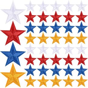 AUEAR, 24 Pack White Star Iron on Patches Embroidered Mini for Clothes Jackets Shoes