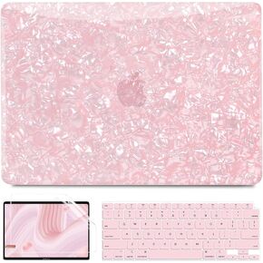 G jgoo متوافق مع MacBook Air 13 بوصة Case 2021 2020 2019 2018 الإصدار M1 A2337 A2179 A1932 Touch ID ، Glitter Pearl Hard Shell Case + 2 لوحة مفاتيح + واقي شاشة ، Pink Glitter in Kuwait