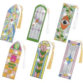 SWATOM 6 Pcs 5D Diamond Painting Bookmarks Sun & Moon Acrylic Diamond Art Bookmark with DIY Painting Kits Tassels & Wood Beads Pendant Rhinestone Bookmarks (Sun & Moon Nature 6 Pcs)