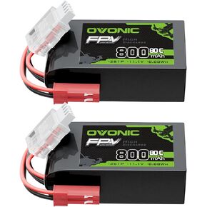 OVONIC 11.1V 80C 800mAh 3S Lipo Battery with JST Plug [1 Package Including 2 Batteries]