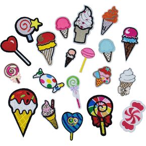 AUEAR, Pack of 20, Candy Patches Ice Cream Patch Lollipop Iron-on Embroidered Appliques