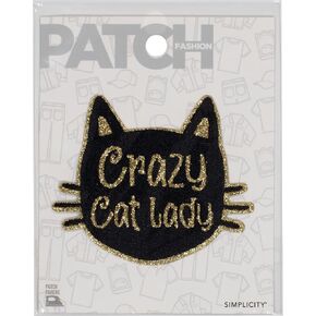 Simplicity Crazy Cat Lady Iron On Applique Patch for Clothes, Backpacks, and Accessories, 3.25" W x 2.7" L, Multicolor