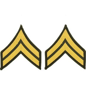 United States Army Rank E4 Corporal Patches, Dress Green, with Iron-On Adhesive (Set of Two)