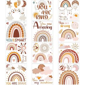 12 Sheets Rub on Transfers for Crafts and Furniture Boho Inspirational Rub on Transfers Stickers Rub on Decals for Nursery Toddler Boys Girls Wall Furniture Decor in Saudi Arabia