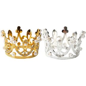 2 Pack Princess Crown Cake Topper Tiara Cupcakes Crystal Rhinestone Crown Cake Decorations for Baby Shower Princess Theme Party Birthday Wedding Christmas Decorations Newborn Photo Prop