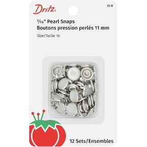 Dritz 25-R Pearl Snap Fasteners, White, Size 16 (7/16-Inch) 12-Count