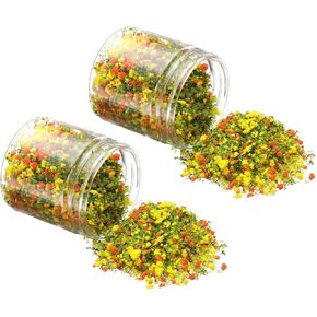 Model Flower Grass, 185ml Capacity, Fake Miniature Flower Grass Tree Plastic Sponge Orange/Yellow - (Applications: DIY Dollhouse Fairy Garden Model Railway Landscape), 2-Pieces