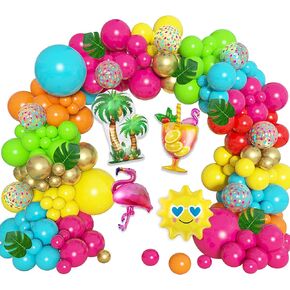 Tropical Balloons Arch Garland Kit, Luau Flamingo Summer Beach Party Decorations Hot Pink Green Orange Blue Balloons Palm Leaves for Hawaiian Aloha Pool Baby Shower Wedding Birthday Supplies