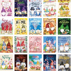 Qeeenar 20 Pcs Seasonal Gnome DIY Diamond Art Kits 5D Diamond Painting Kits for Adults Halloween Thanksgiving Christmas Home Decoration Dots Paintings for Kid Parents Children Beginners, 12 x 16 Inch