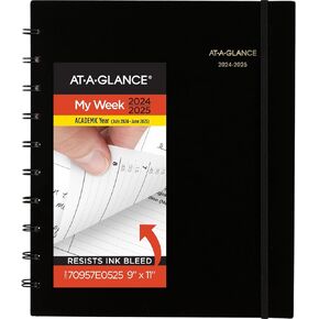 AT-A-GLANCE Planner 2025-2026 Academic, Weekly & Monthly, Quarter-Hourly Appointment Book, 9" x 11", Large, Monthly Tabs, Flexible Cover, Move-A-Page, Black (70957E05)