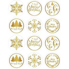 Lucleag 360 PCS Christmas Envelope Stickers, Glitter Gold Clear Self Adhesive Christmas Stickers for Christmas Envelopes Seals Gift Card Present Packaging Party Favor Supplies