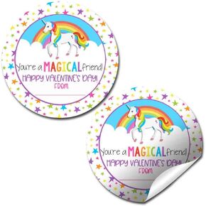 Magical Friend Pretty Unicorn Themed Valentine Party Favor Sticker Labels for Girls, 40 2" Party Circle Stickers by AmandaCreation, Great for Classroom Valentines, Envelope Seals, Gifts & Treats