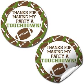 Touchdown Football Themed Birthday Thank You Sticker Labels for Boys, 40 2" Party Circle Stickers by AmandaCreation, Great for Party Favors, Envelope Seals & Goodie Bags