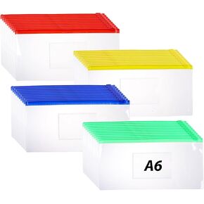 80 Pcs Poly Zip Envelope A6 Size 9'' x 4.7'' Zipper Plastic Envelopes with Label Pocket, Plastic Zipper Pouches Pencil Case Bulk for Cash School and Office Supplies