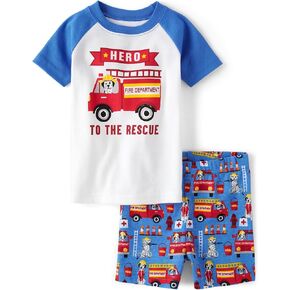 The Children's Place Baby Boy's and Toddler Sleeve Top and Shorts Snug Fit 100% Cotton 2 Piece Pajama Set, Firetruck Hero