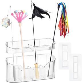 JUXYES Wall Mount Cat Teaser Wand Holder, Plastic Cat Feather Toy Wand Storage Rack, Wall Hanging Cat Feather Teaser Wand Toy Organizer, Keep Your Furry Friend's Teaser Wand Neat and Tidy